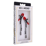 Buy S&M Exs & Ohs Nipple Clamps - Red Tipped Metal Nipple Clamps - Set of 2 – Naughtyhut NZ sex toys online. Discreet delivery & top brands.