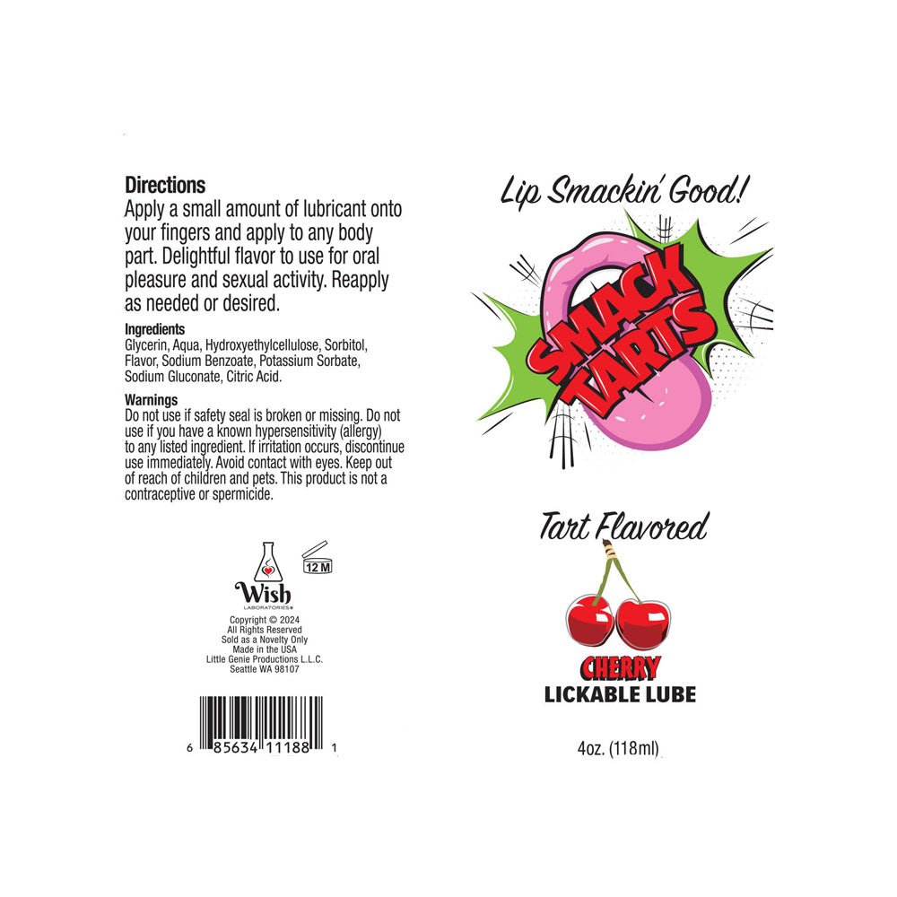 Buy Smack Tarts - Sour Cherry - Sour Cherry Flavoured Lubricant - 120 ml Tube – Naughtyhut NZ sex toys online. Discreet delivery & top brands.