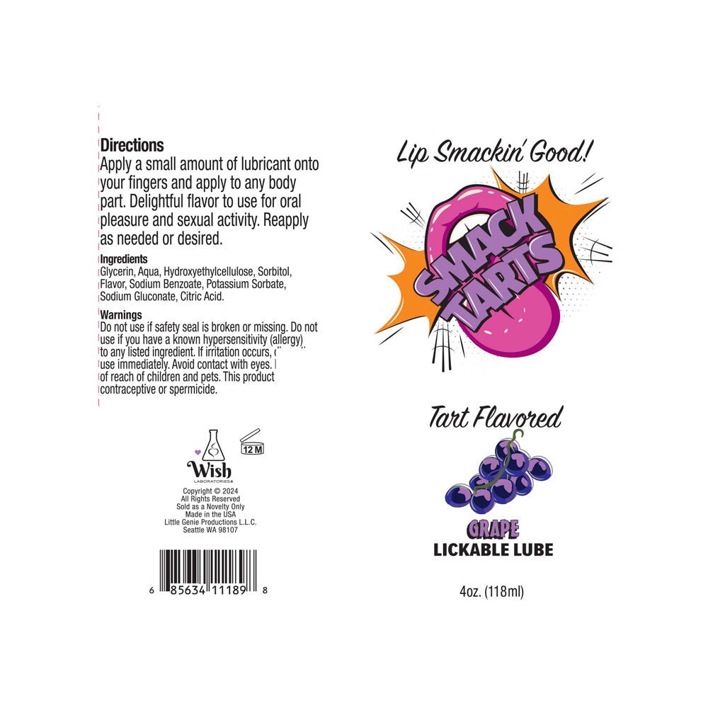 Buy Smack Tarts - Sour Grape - Sour Grape Flavoured Lubricant - 120 ml Tube – Naughtyhut NZ sex toys online. Discreet delivery & top brands.