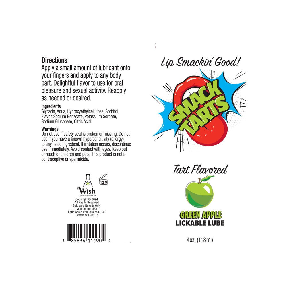 Buy Smack Tarts - Sour Green Apple - Sour Green Apple Flavoured Lubricant - 120 ml Tube – Naughtyhut NZ sex toys online. Discreet delivery & top brands.