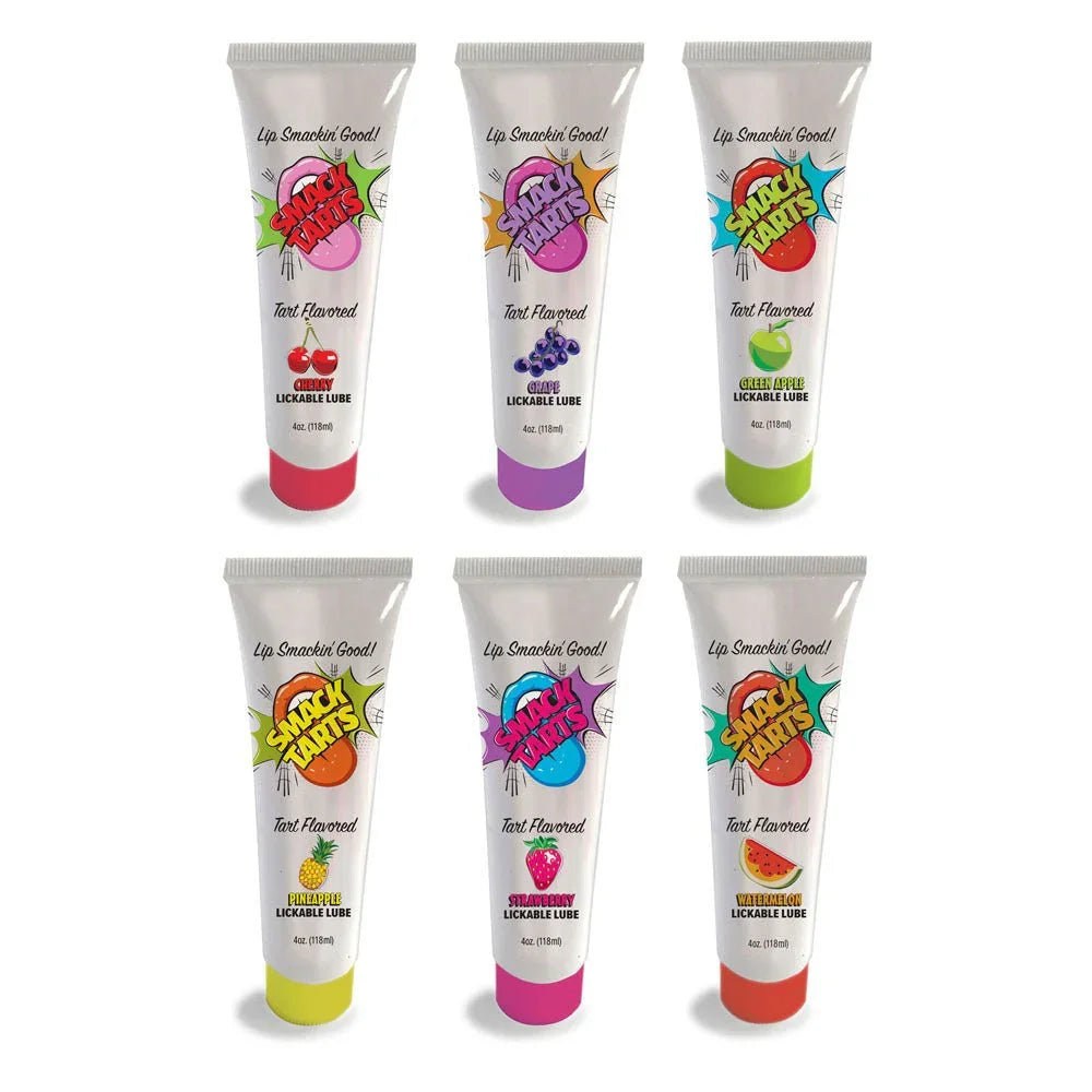 Smack Tarts lickable lube range, six flavour tubes with coloured bases