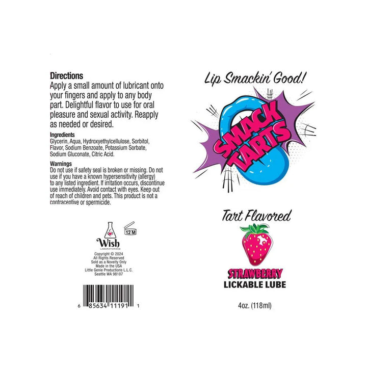 Smack Tarts Strawberry label artwork, showing directions and ingredients