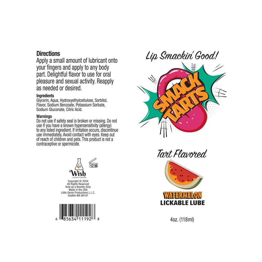 Smack Tarts Watermelon label artwork, with directions, ingredients and barcode