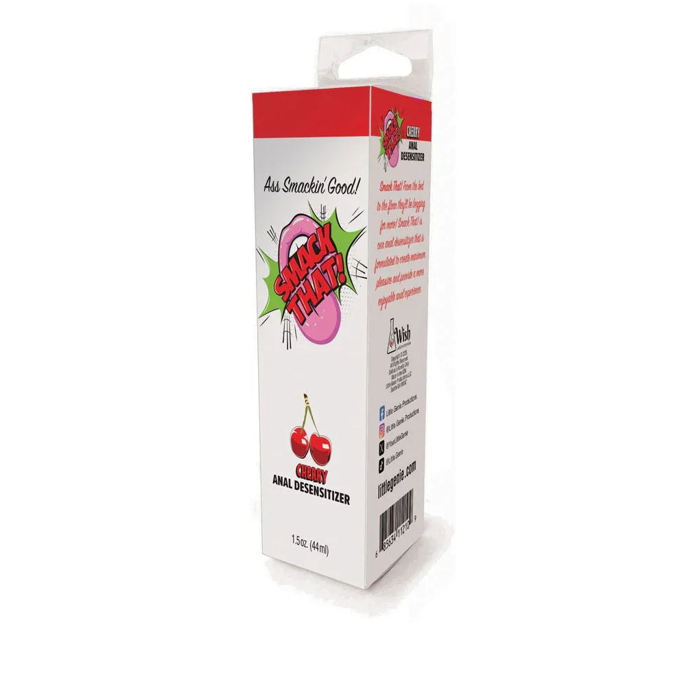 Smack That Cherry anal desensitiser retail carton alone, angled on white