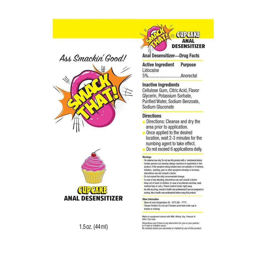 Smack That Cupcake carton artwork flat, showing the drug facts and directions