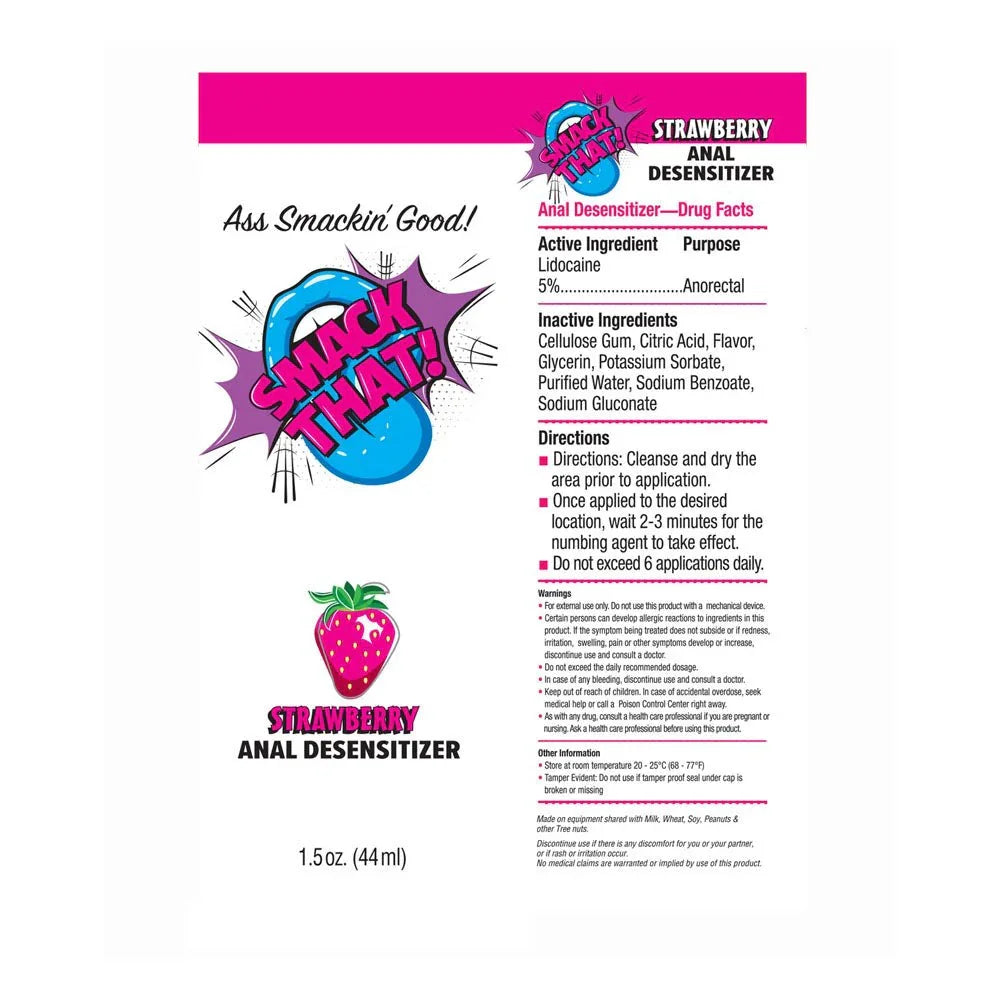 Smack That Strawberry carton artwork flat, showing the drug facts and directions
