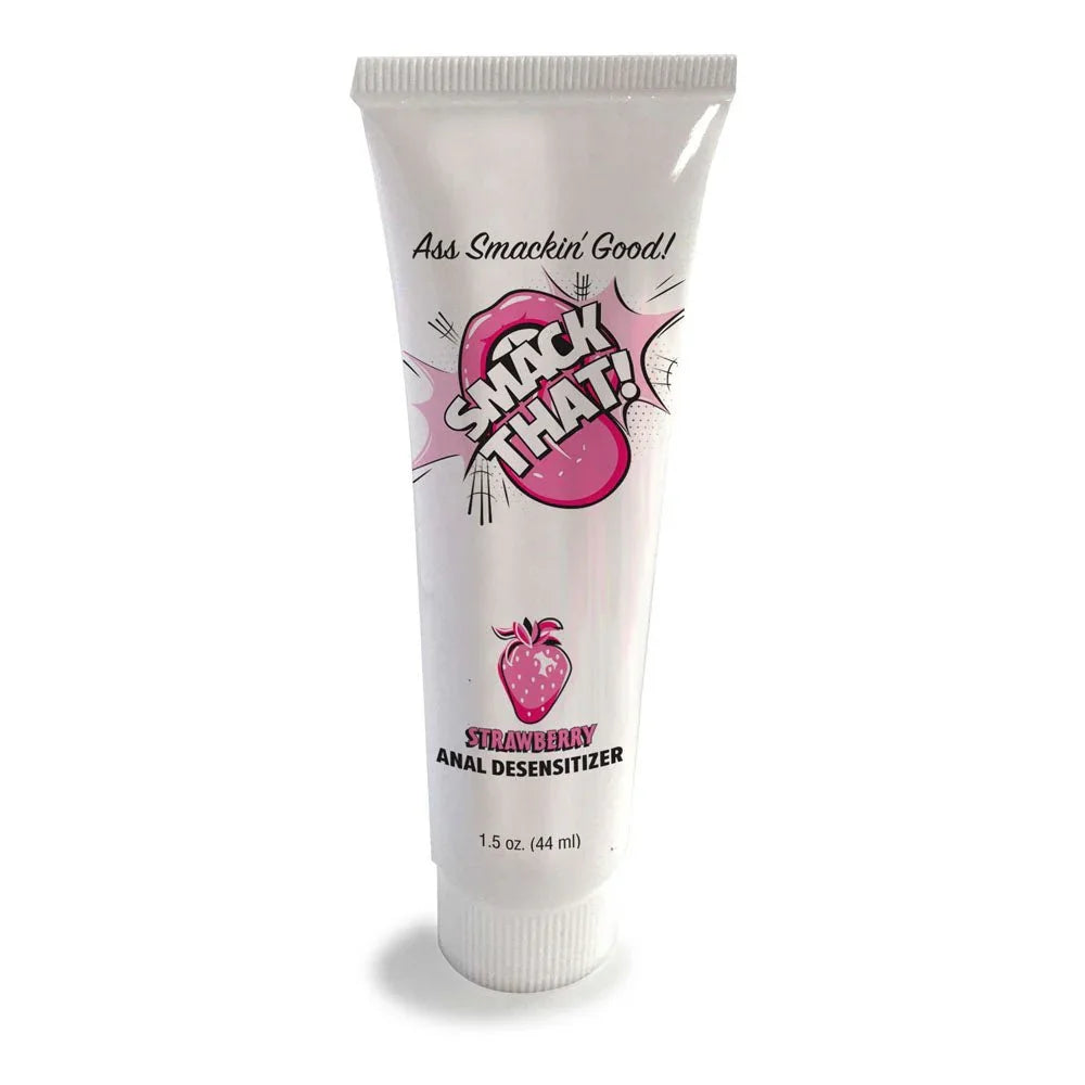 Smack That Strawberry anal desensitiser, white 44 ml tube alone on white