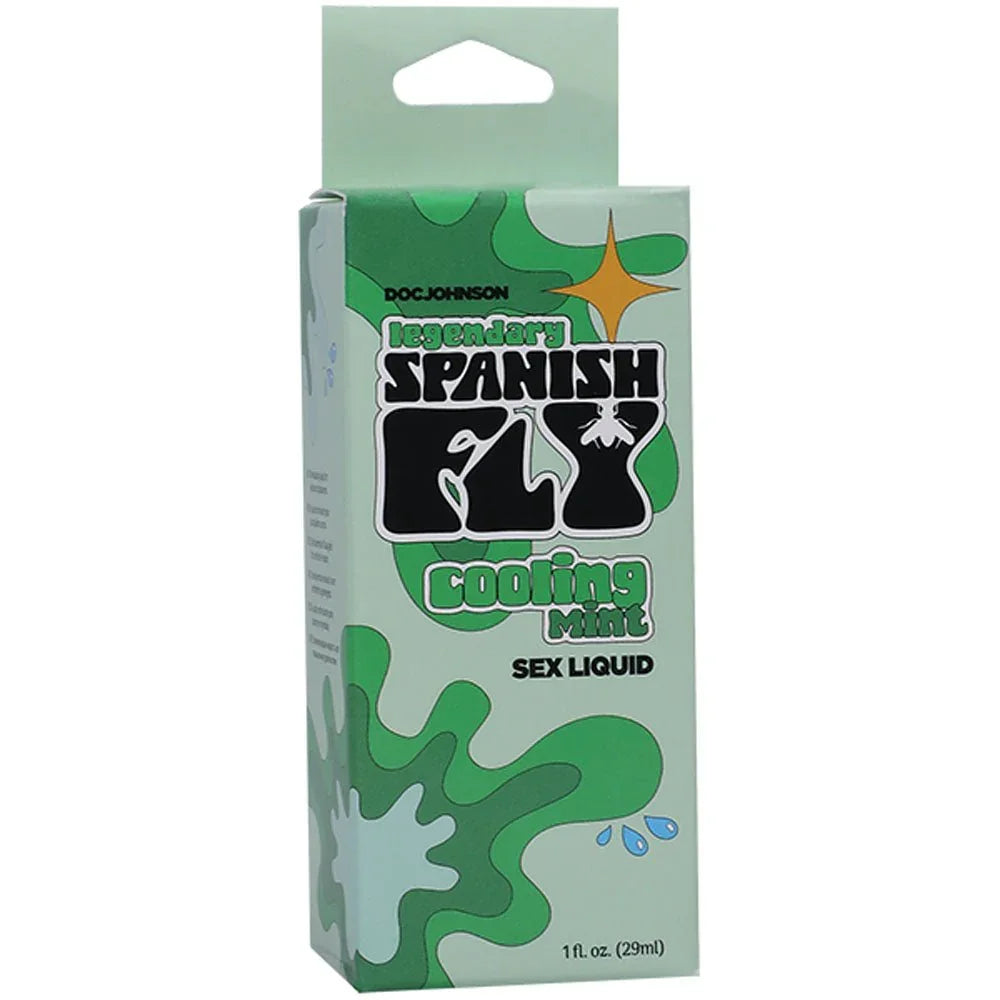 Doc Johnson Spanish Fly Cooling Mint retail box alone, green splash art