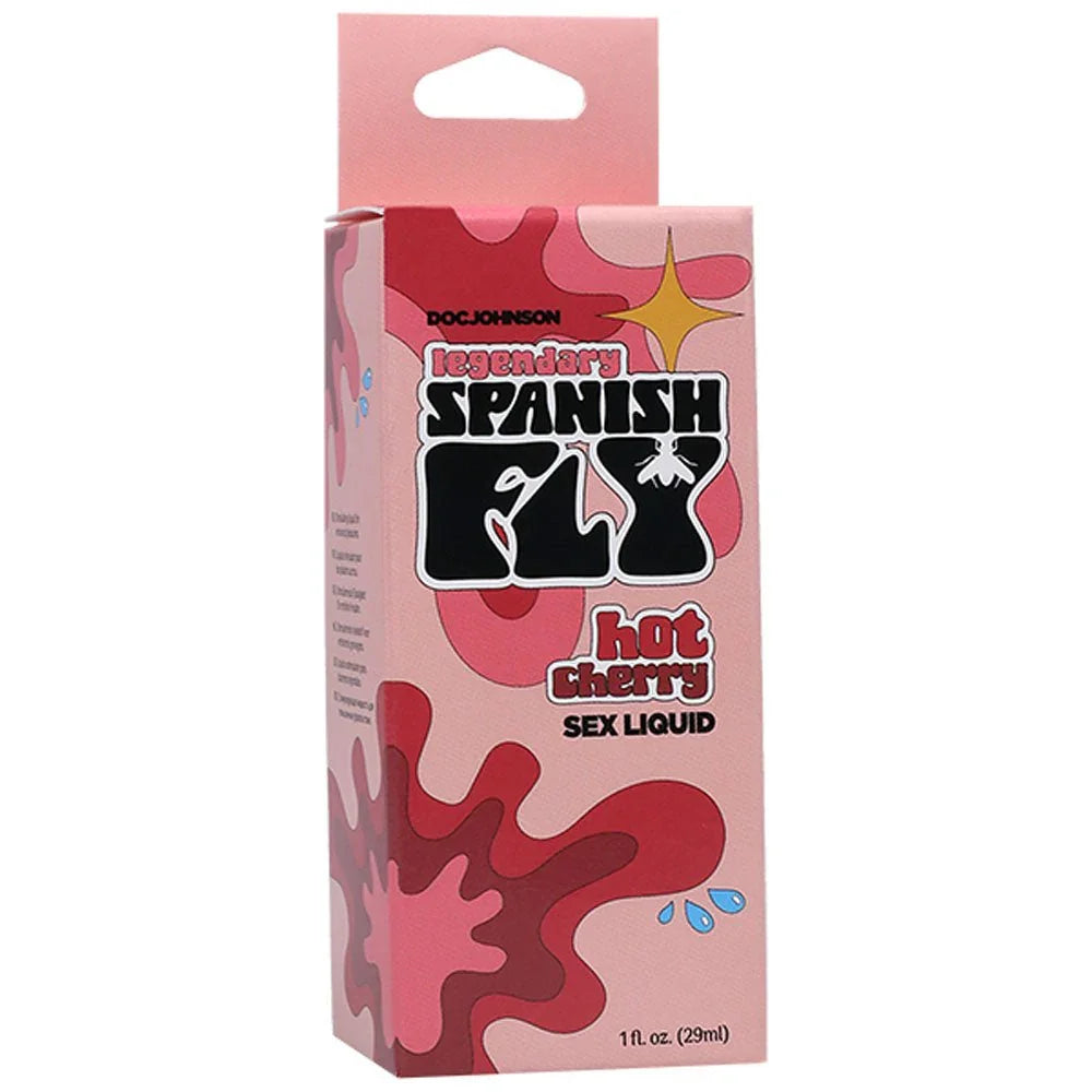 Doc Johnson Spanish Fly Hot Cherry retail box alone, pink splash art