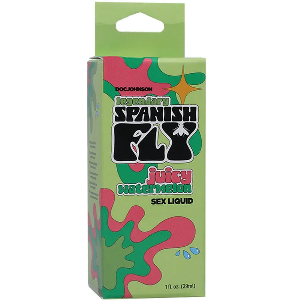 Doc Johnson Spanish Fly Juicy Watermelon retail box alone, green and pink art
