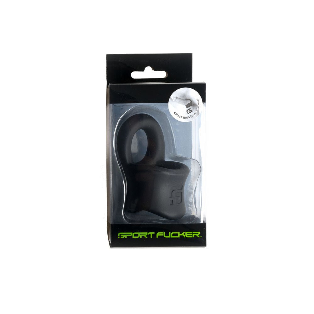 Buy Sport Fucker Baller Ring - Black Liquid Silicone Cock Ring with Ball Stretcher – Naughtyhut NZ sex toys online. Discreet delivery & top brands.