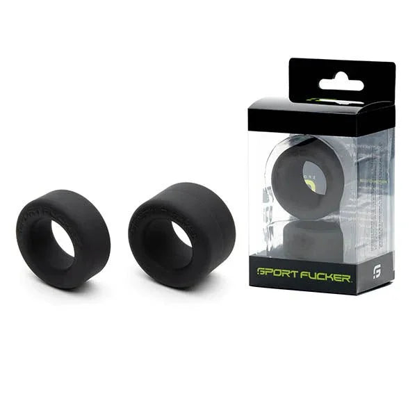 Sport Fucker Nutt Job set, two black rubber rings beside their box