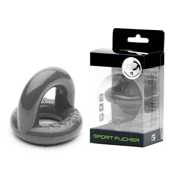Sport Fucker Universal Cockring in Grey beside its retail box