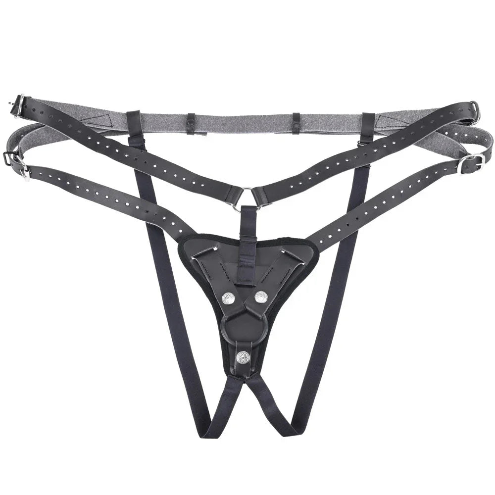 Aurora harness laid flat, showing the studded straps and O-ring front plate