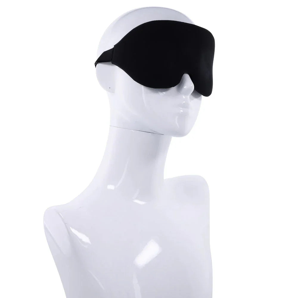 Blackout Blindfold on a white mannequin head, angled view