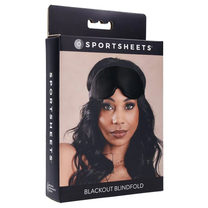 Sportsheets Blackout Blindfold retail box, front of pack
