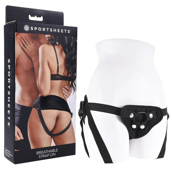 SPORTSHEETS Breathable Strap On - Black Adjustable Strap - On Harness (No Probe Included) – Sex toys NZ by Naughtyhut. Discreet delivery nationwide.