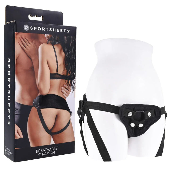 SPORTSHEETS Breathable Strap On - Black Adjustable Strap - On Harness (No Probe Included) – Sex toys NZ by Naughtyhut. Discreet delivery nationwide.
