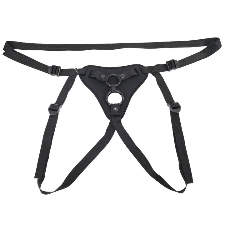 Dual Desires harness laid flat, showing the waistband and adjustable leg straps