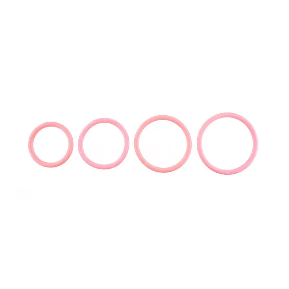 Sportsheets Rubber O-Ring 4 Pack in coral, four rings in graduating sizes