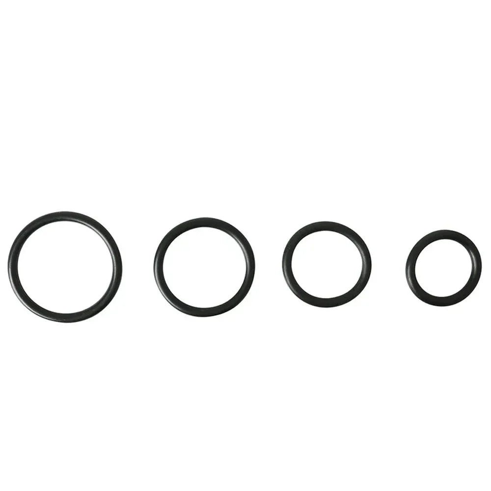 Sportsheets Rubber O-Ring 4 Pack in black, four rings in graduating sizes