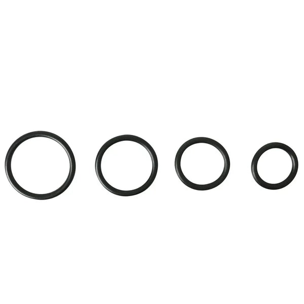 Sportsheets Rubber O-Ring 4 Pack in black, four rings in graduating sizes