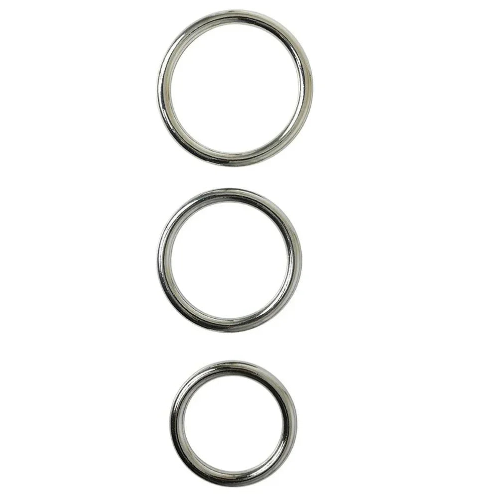 Sportsheets Seamless Metal O-Ring 3 Pack: three chrome rings in graduating sizes