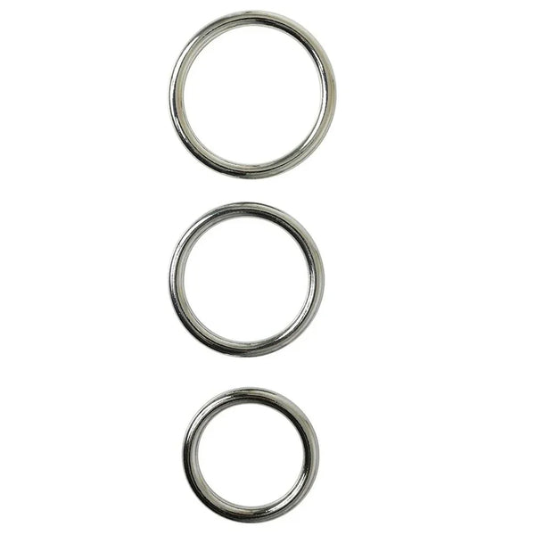 Sportsheets Seamless Metal O-Ring 3 Pack: three chrome rings in graduating sizes