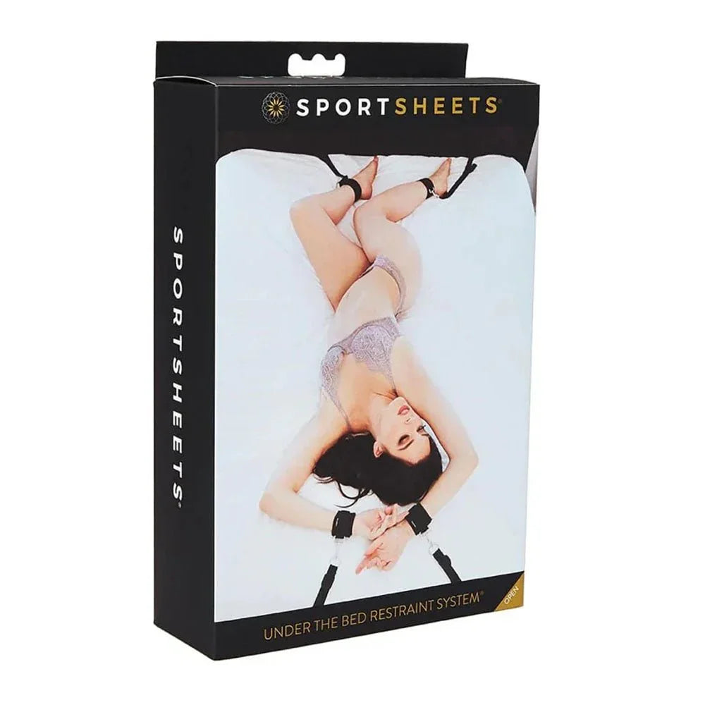 Sportsheets Under The Bed Restraint System retail box, front of pack
