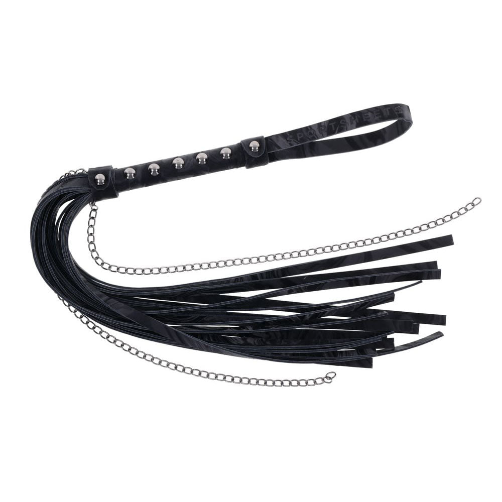 SPORTSHEETS Velvet Noir Chain Flogger - Black 43 cm Flogger Whip – Sex toys NZ by Naughtyhut. Discreet delivery nationwide.