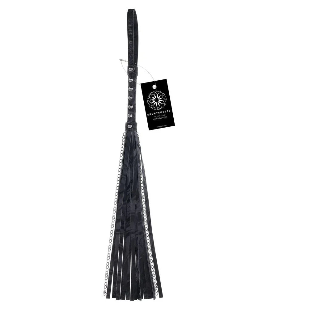 SPORTSHEETS Velvet Noir Chain Flogger - Black 43 cm Flogger Whip – Sex toys NZ by Naughtyhut. Discreet delivery nationwide.