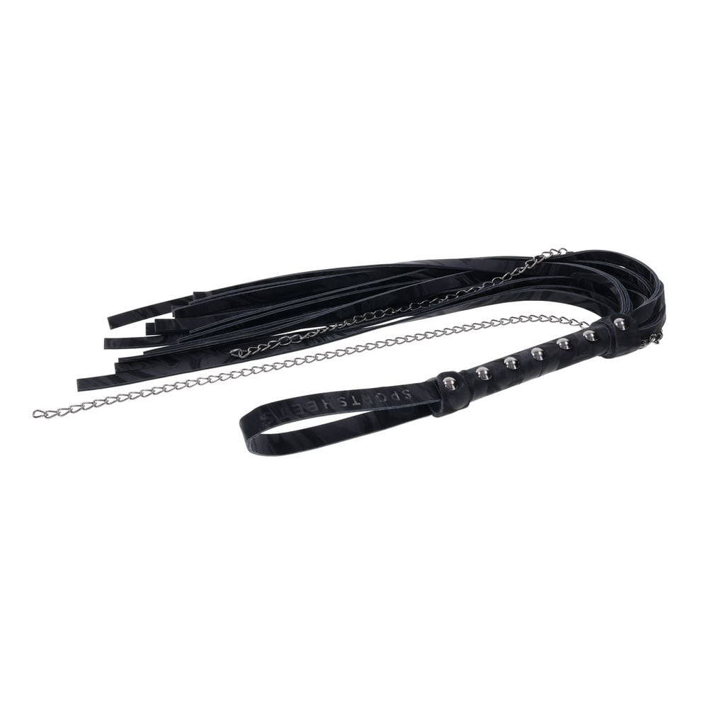 SPORTSHEETS Velvet Noir Chain Flogger - Black 43 cm Flogger Whip – Sex toys NZ by Naughtyhut. Discreet delivery nationwide.