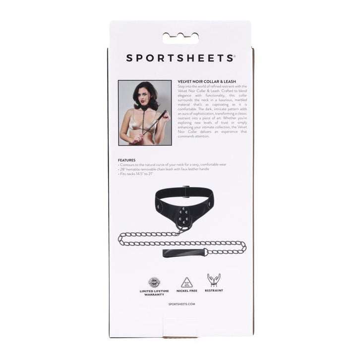 SPORTSHEETS Velvet Noir Collar & Leash - Black Restraint & Leash – Sex toys NZ by Naughtyhut. Discreet delivery nationwide.