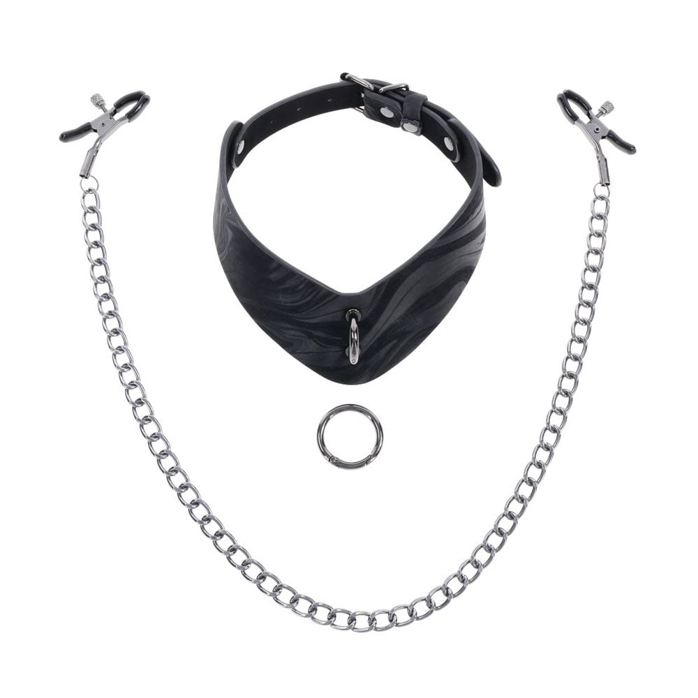 SPORTSHEETS Velvet Noir Collar & Removable Clamps - Black Neck & Nipple Restraints – Sex toys NZ by Naughtyhut. Discreet delivery nationwide.