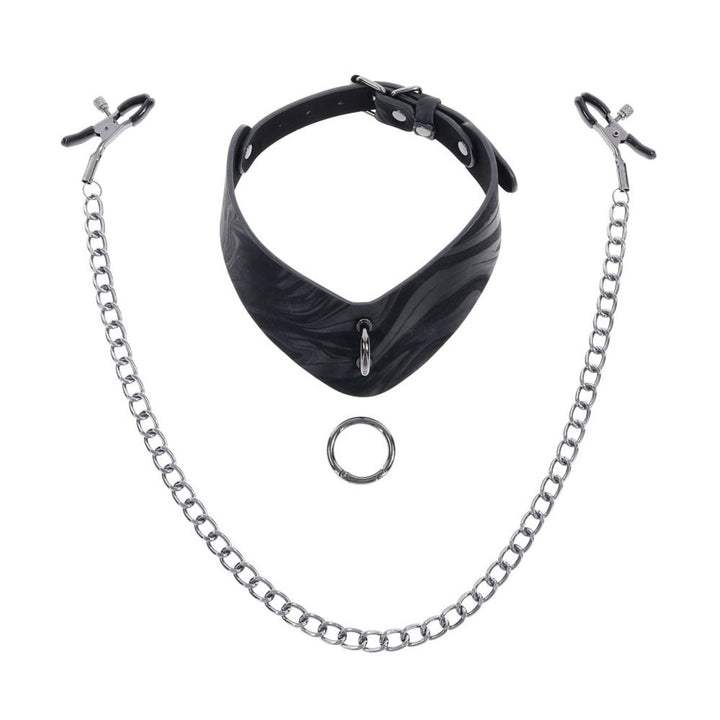 SPORTSHEETS Velvet Noir Collar & Removable Clamps - Black Neck & Nipple Restraints – Sex toys NZ by Naughtyhut. Discreet delivery nationwide.