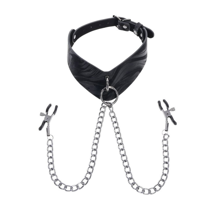 SPORTSHEETS Velvet Noir Collar & Removable Clamps - Black Neck & Nipple Restraints – Sex toys NZ by Naughtyhut. Discreet delivery nationwide.