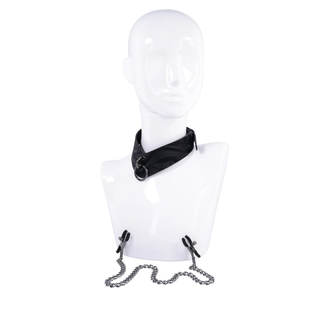 SPORTSHEETS Velvet Noir Collar & Removable Clamps - Black Neck & Nipple Restraints – Sex toys NZ by Naughtyhut. Discreet delivery nationwide.