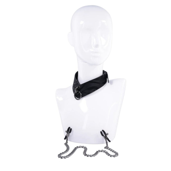 SPORTSHEETS Velvet Noir Collar & Removable Clamps - Black Neck & Nipple Restraints – Sex toys NZ by Naughtyhut. Discreet delivery nationwide.