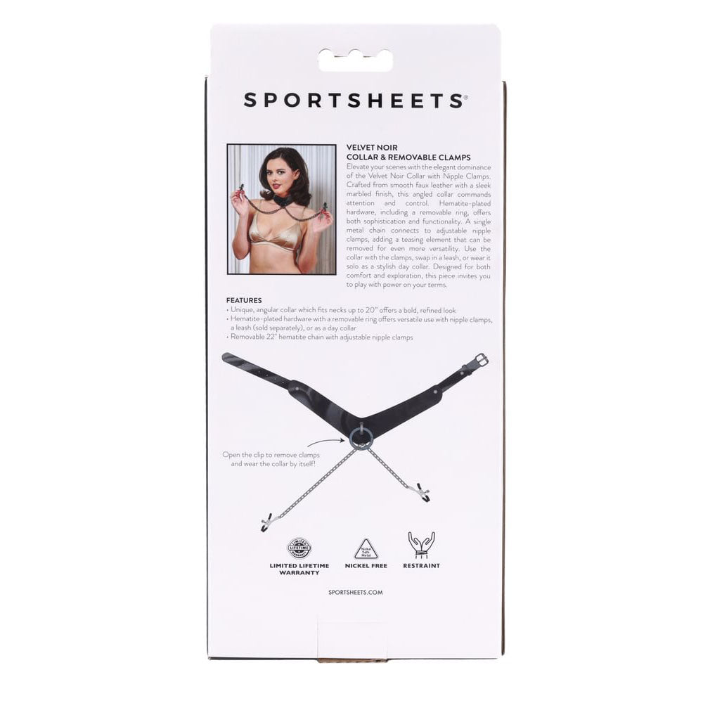 Buy SPORTSHEETS Velvet Noir Collar & Removable Clamps - Black Neck & Nipple Restraints – Naughtyhut NZ sex toys online. Discreet delivery & top brands.