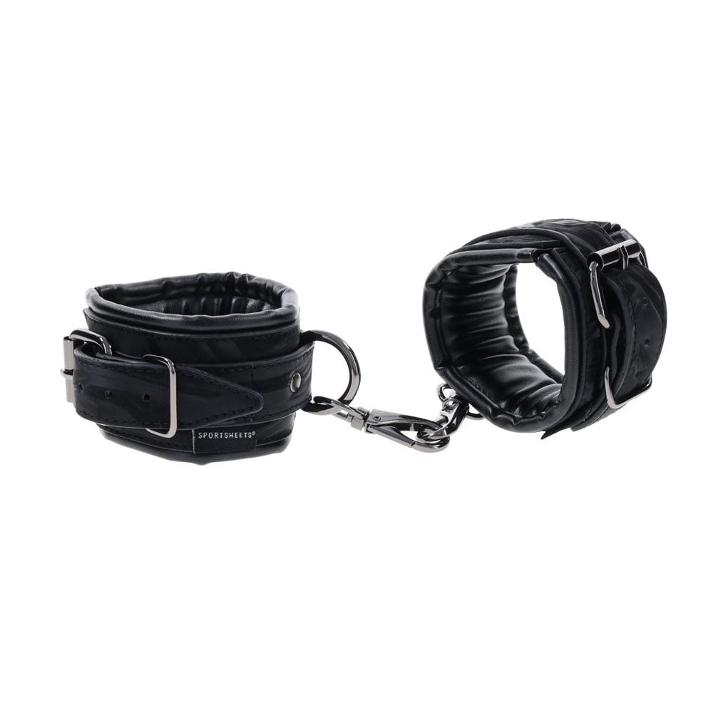 Buy SPORTSHEETS Velvet Noir Handcuffs - Black Adjustable Cuff Restraints – Naughtyhut NZ sex toys online. Discreet delivery & top brands.