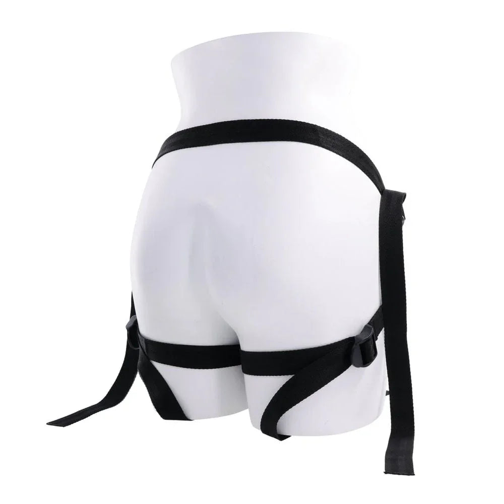 Velvet Noir harness on a mannequin form seen from behind