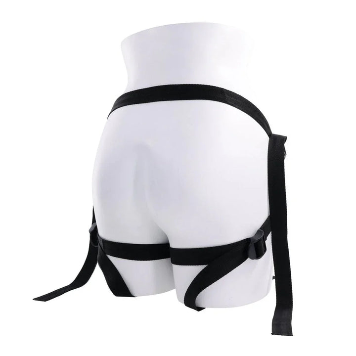 Velvet Noir harness on a mannequin form seen from behind