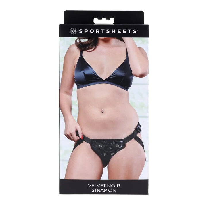 Sportsheets Velvet Noir Strap On retail box, front of pack