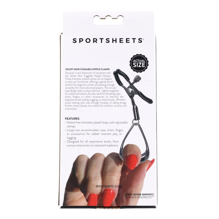 SPORTSHEETS Velvet Noir Tuggable Nipple Clamps - Gunmetal Adjustable Nipple Restraints – Sex toys NZ by Naughtyhut. Discreet delivery nationwide.