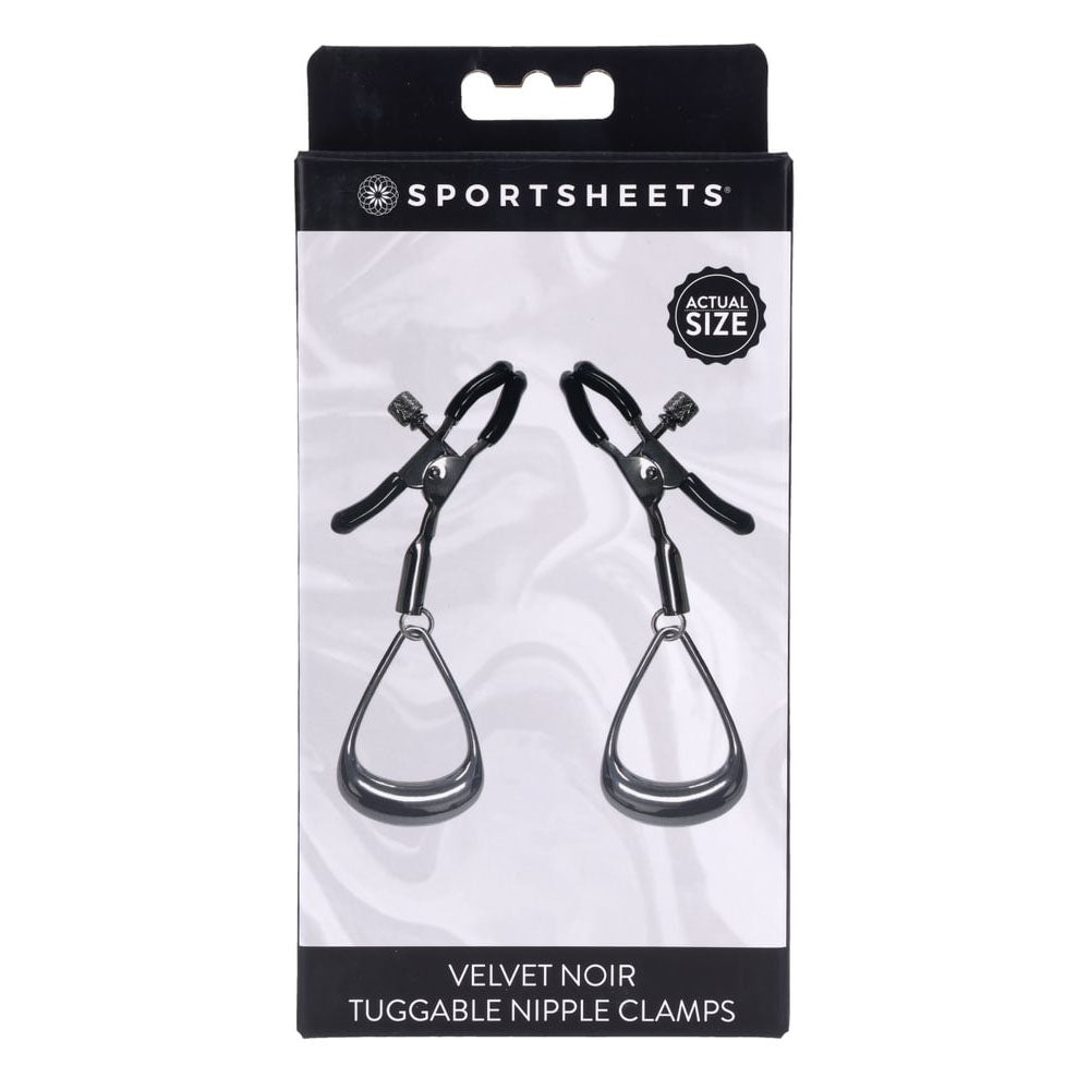 Buy SPORTSHEETS Velvet Noir Tuggable Nipple Clamps - Gunmetal Adjustable Nipple Restraints – Naughtyhut NZ sex toys online. Discreet delivery & top brands.