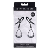 Buy SPORTSHEETS Velvet Noir Tuggable Nipple Clamps - Gunmetal Adjustable Nipple Restraints – Naughtyhut NZ sex toys online. Discreet delivery & top brands.