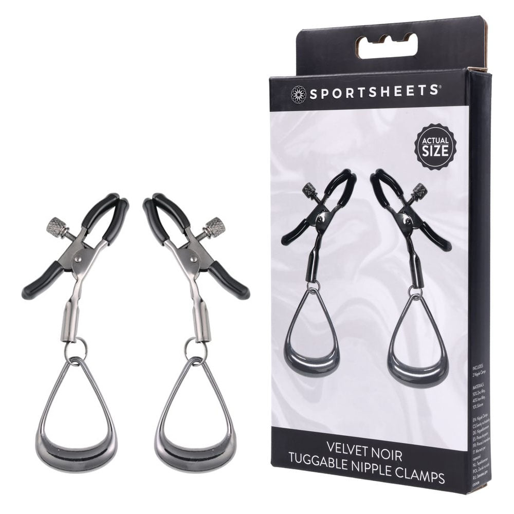 SPORTSHEETS Velvet Noir Tuggable Nipple Clamps - Gunmetal Adjustable Nipple Restraints – Sex toys NZ by Naughtyhut. Discreet delivery nationwide.