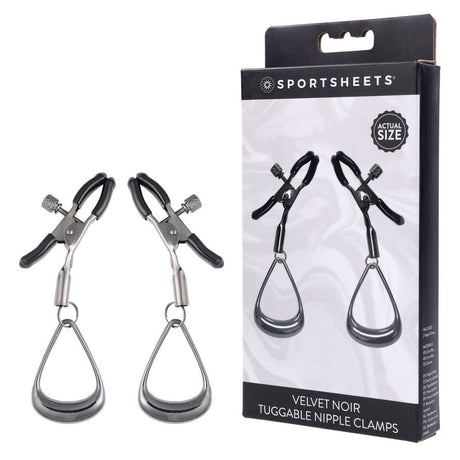 Buy SPORTSHEETS Velvet Noir Tuggable Nipple Clamps - Gunmetal Adjustable Nipple Restraints – Naughtyhut NZ sex toys online. Discreet delivery & top brands.