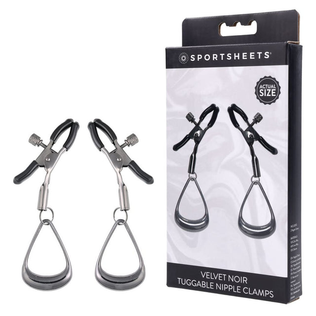Buy SPORTSHEETS Velvet Noir Tuggable Nipple Clamps - Gunmetal Adjustable Nipple Restraints – Naughtyhut NZ sex toys online. Discreet delivery & top brands.