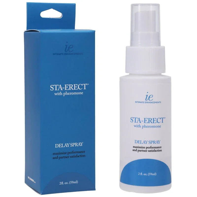 Sta-Erect Delay Spray 59 ml white spray bottle beside its blue retail box